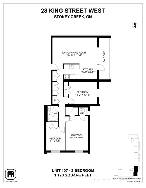 Floor plan for 3 beds, 1 bath